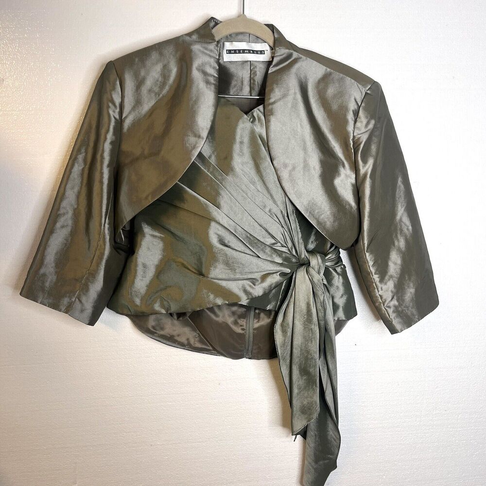 Ensembles Vintage Green 2 PC Jacket Set Strapless Blouse Bolero size 12